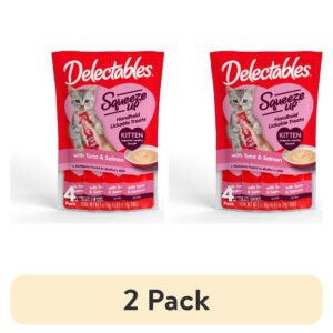 (2 pack) Hartz Delectables Squeeze Up for Kittens, Complete & Balanced Lickable Wet Cat Treat, Tuna & Salmon, 4ct