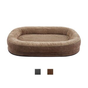 Siooko Orthopedic Dog Bed for Medium Sized Dogs, Egg-Crate Memory Foam Pet Couch Bed with Removable Washable Cover, Waterproof Pet Bed with Bolster Sides, Non-Slip Bottom, Brown, 35in