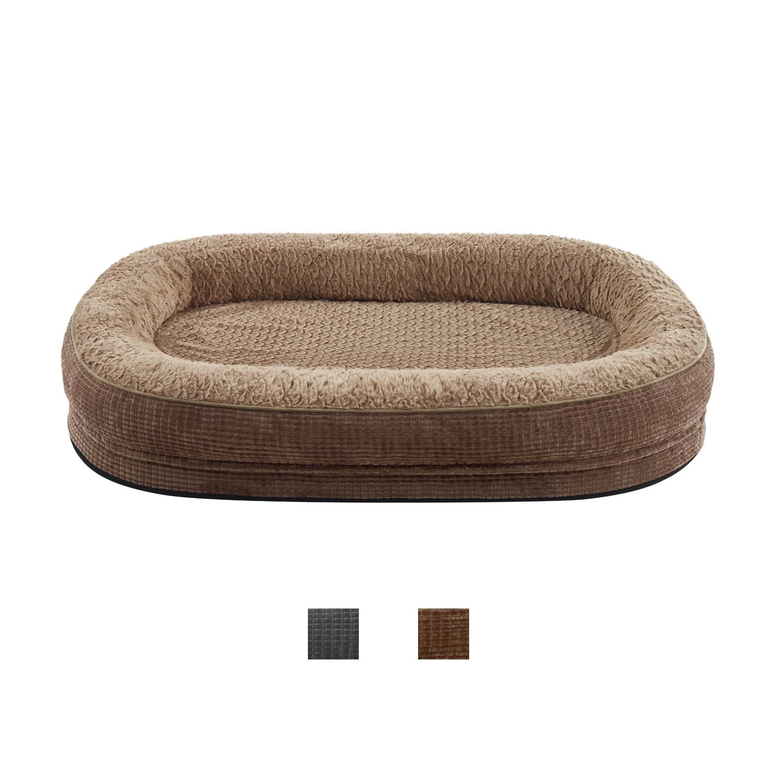 Siooko Orthopedic Dog Bed for Medium Sized Dogs, Egg-Crate Memory Foam Pet Couch Bed with Removable Washable Cover, Waterproof Pet Bed with Bolster Sides, Non-Slip Bottom, Brown, 35in