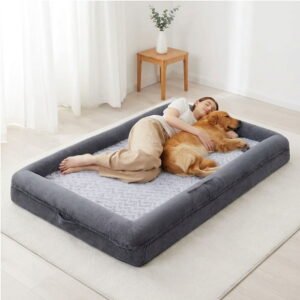 Human Dog Bed for Adult, Washable Dog Couch with Removable Waterproof Cover, Orthopedic Large Pet Sofa Bed with Bolster Sides for Sleeping