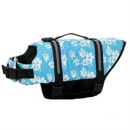 Dog Life Jacket Adjustable Dog Lifevest Swimsuit Safety Vest Apparel Lifesaver Coat for Small Large Cats Puppy Kitty with Handle Reflective for Swimming and Boating Blue Flower