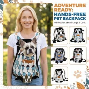 Pet Carrier Backpack Breathable Mesh Design for Small Dogs and Cats, Hands Free Front Pack for Travel Hiking Walking, Great Gift for Pet Owners, White Floral Durable Canvas Small