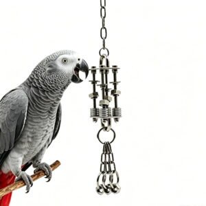 Stainless Steel Parrot Toys Large Bird Enrichment Toy 30cm Bolt Spring Style Hanging Bell for African Greys Amazons Cockatoos Macaws