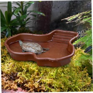 Dyegold Reptile Water Fountain Reptile Water Tortoise Habitat With Non-Slip Ramp Shallow Reptile Pool Geometric Turtle Tub 12.2×9.8x2in Reptile Water Outdoor Garden Decorations