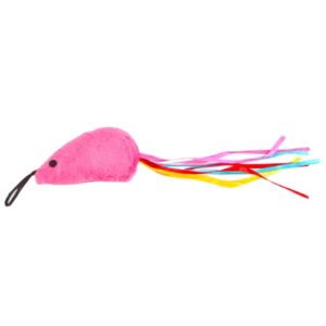 Pink Mouse Cat Wand Toy Replacement, Soft Interactive Ribbon Teaser with Catnip, Feather Wand Accessory for Indoor Kitten Exercise & Play