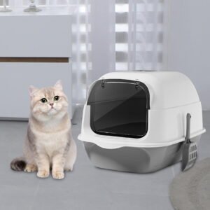 balikha Hooded Cat Litter Box Kitten Potty Large Pet Accessories Detachable Sandbox Reusable Large Capacity Cat Toilet Pet Litter Box , Gray