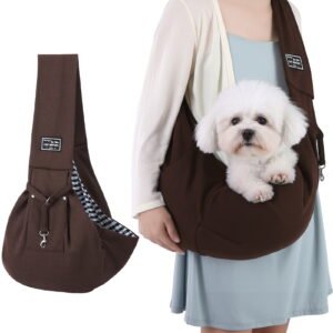 shuaien Dog Carrier Sling, Hand-Free Widened Shoulder Straps Puppy Carrier, Puppy Sling Carrier with Storage Pocket Maximum Load 16 Lbs for Small Dogs Cats Travel Outdoors