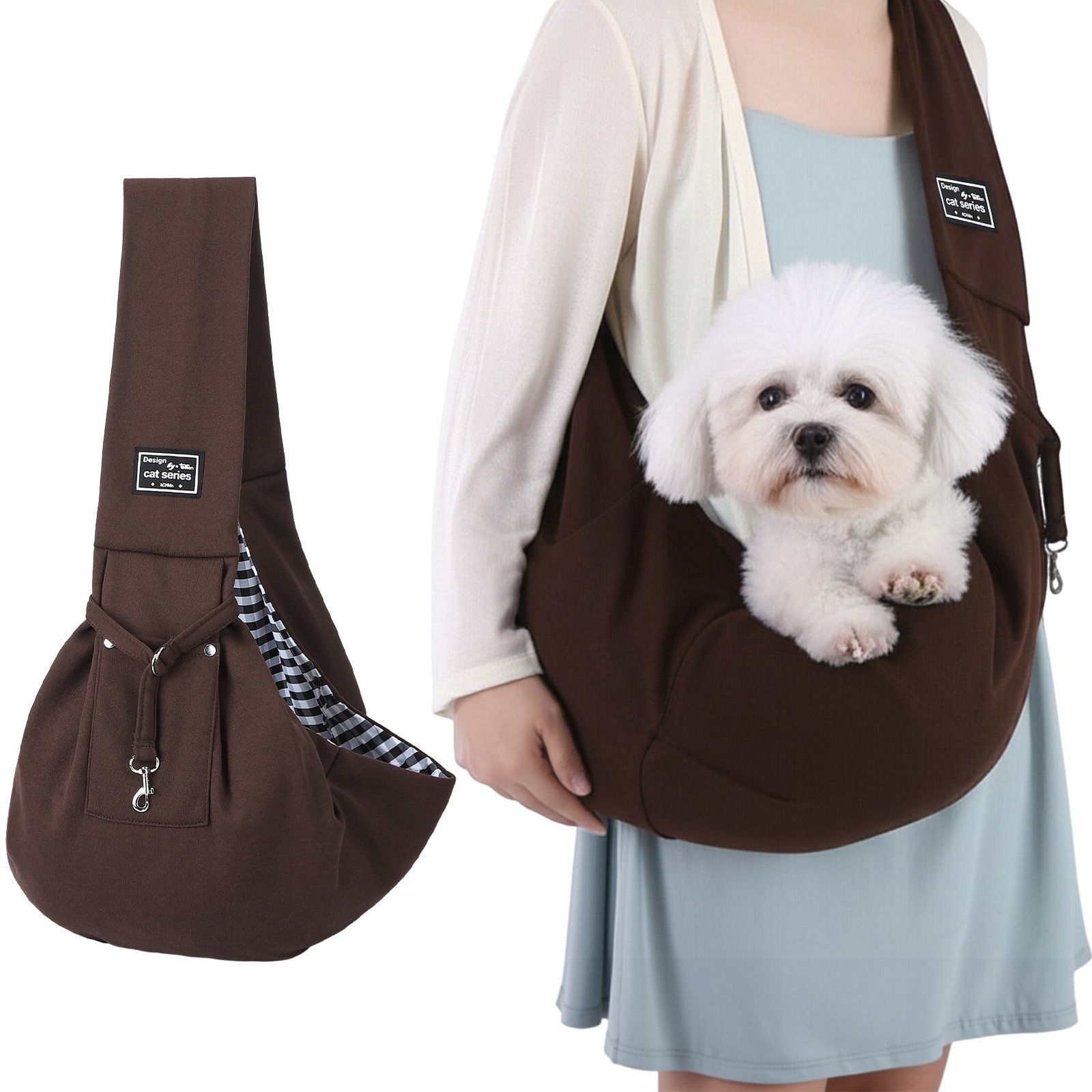 shuaien Dog Carrier Sling, Hand-Free Widened Shoulder Straps Puppy Carrier, Puppy Sling Carrier with Storage Pocket Maximum Load 16 Lbs for Small Dogs Cats Travel Outdoors