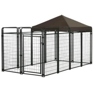 Resenkos Dog House, Pet House,Dog Cave,Dog Kennel with Waterproof Canopy, Dog Run with Galvanized Chain Link, Secure Lock