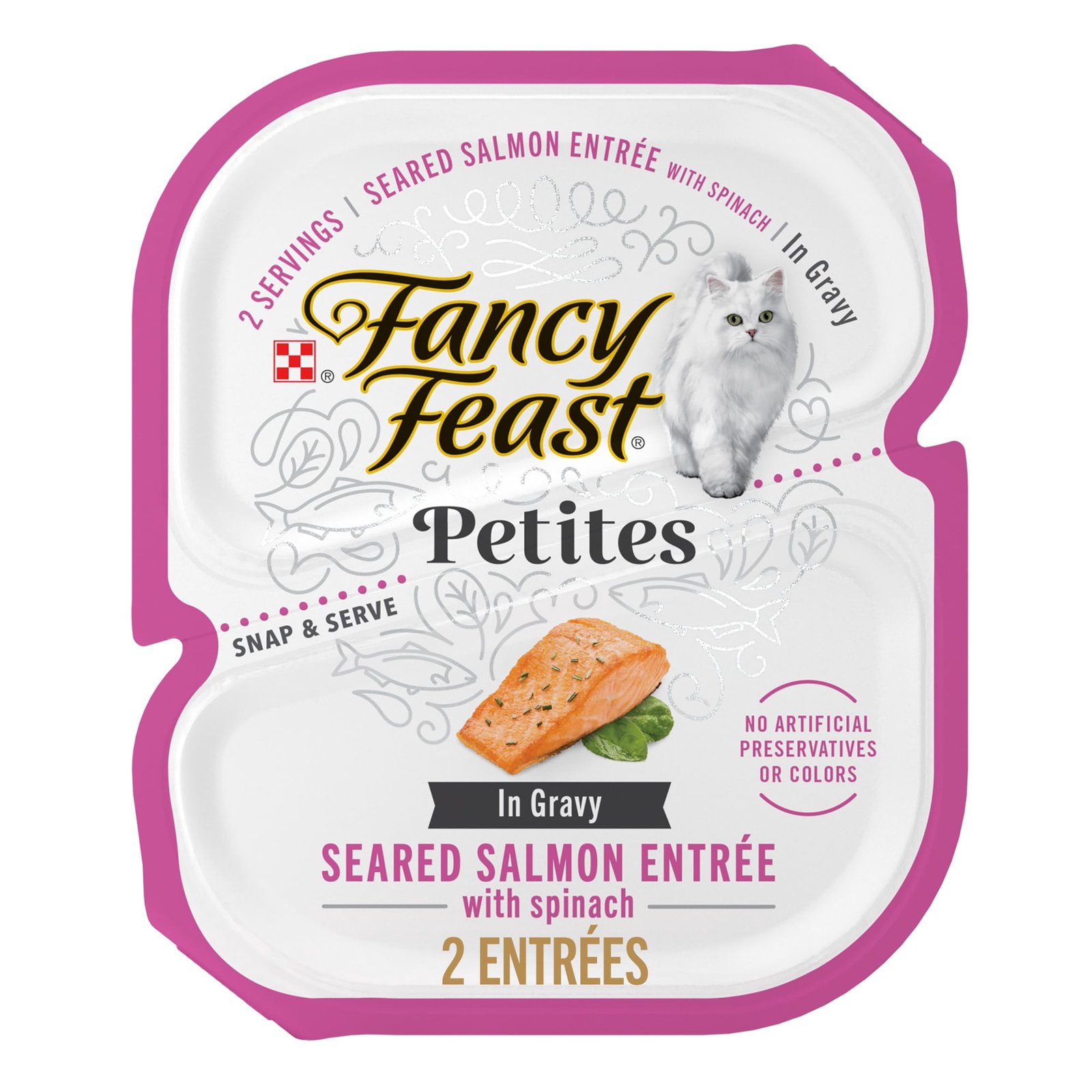 Purina Fancy Feast Petites Seared Salmon Entree with Spinach in Gravy Wet Cat Food, 2.8 oz, 12 Pack