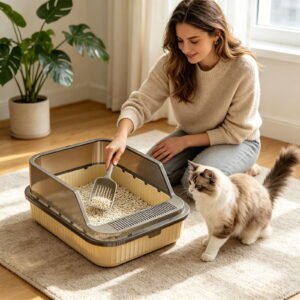 Kitten Indoor Waste Basin Semi Enclosed Poop Container Litter Shovel Accessory Cat Litter Supplies Spray Proof Litter Box