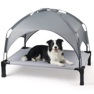 Elevated dog bed with tent, Cooling Raised Bed, Portable&No-Slip for Outdoor or Indoor Use, Gray, Medium