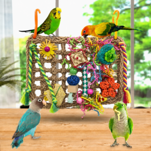 Bird Toys, Parakeet Cage Accessories, Foraging Toys For Birds, Natural Bird Toys, Seagrass Woven Wall Foraging Play Mat with Multi Chewing Parts for Parakeets Cockatiel Conures Lovebirds