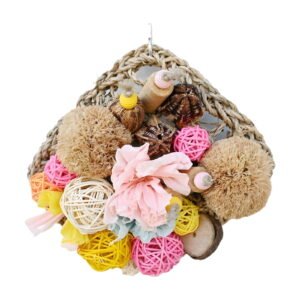 Parrot Chew Toys, Natural Bird Foraging Toys with Corn Husk, Fruit, Vine Balls, Colorful Parrot Toys