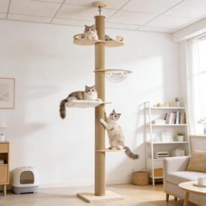 Tall Cat Tree Floor to Ceiling 102-104 in, Sturdy Modern Cat Climbing Tree with Natural Sisal Rope Scratching Post and Activity Platforms