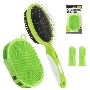 shuaien 4 Pcs Dog Grooming Shampoo Brush Set, Dog Brush for Shedding, Double Sided Dog Hair Brush, Pet Soothing Massage Rubber Bristles Curry Comb, Dog Toothbrush for Dogs and Cats Washing