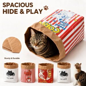 Crinkle Cat Sack Cat Hideaway Popcorn Paper Bag Foldable Tunnel Toy Interactive Stress Relief Toy for Indoor Cats and Kittens