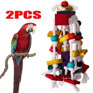 BESTSKY 2Piece Bird Toys Parrot Chew Toy Multi-Coloured Wood Block Tear Toys for African Greys and Medium to Large Parrots