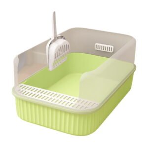 balikha Open Top Kitten Litter Box, Cat Litter Tray with Cat Litter Spade Large Pet Accessories Easy Clean, Cat Toilet Kitty Litter Pan , Green