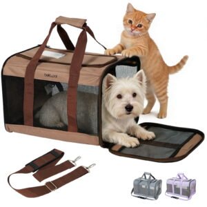 BELLA & PAL Dog Carrier for Small Dog, Airline Approved Pet Carrier for Cats & Puppy up to 18lbs, Soft Sided Collapsible Travel Carrier with Shoulder Strap, Choco Brown
