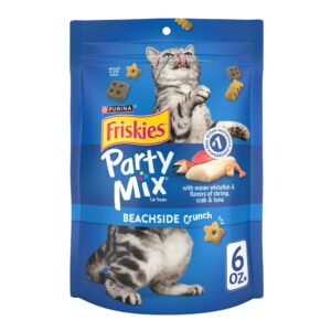 Purina Friskies Party Mix Beachside Crunch, Cat Treats, Shrimp, Crab, & Tuna, 6 oz Bag