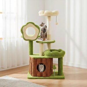 Yardi Yarda Cute Tree for Adult Cats w/Multi-level Tower & Trunk Condo, Corner Cat Tree, Cat Climbing Tower, Cat Towers for Indoor Cats-Green