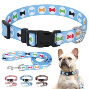 Pet Artist Fashion Floral Adjustable Nylon Dog Collar and Leash Set for Small Medium Dogs Chihuahua Yorkie