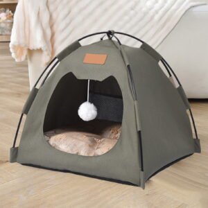 Tarmeek Dog House Tent Semi-Enclosed Pet Bed with Removable Cover, Waterproof Outdoor Cat Shelter for Small Dogs Like Teddy, Machine Washable All-Season Green Pet Tent