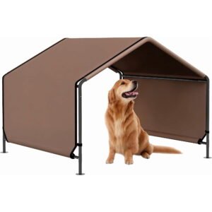 WoofPaw Dog Shade Shelter Portable Pet Tent Water Resistant Outdoor Brown | Dog House for Shade Protection, Garden, Patio, Backyard