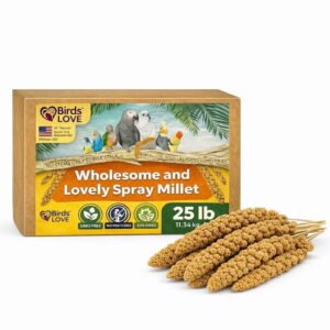 Birds LOVE 25 LB Wholesome Spray Millet for Birds – USA Grown, Natural Sun-Dried Millet Sprays – Thick Seed-Rich Clusters for Parakeets, Budgies, Cockatiels, Conures, Finches & Parrots