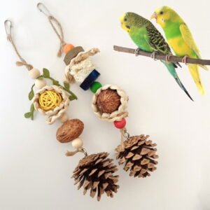Natural Bird Chewing Toys with Pinecone – Bird Chewing Toy Parrot Cotton Rope Loofah Pinecone Hanging Toy, Cockatiel Parakeet Boredom Breaker, Pet Bird Cage Accessories, 1Pcs