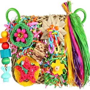BESTSKY Bird Toys, Parakeet Toys Bird Foraging Toys Grass Mat Climbing Wall for Parakeet, Parrot, Cockatiel, Conure, Lovebird, Budgie Cage Small to Medium Birds (Warm Sun)