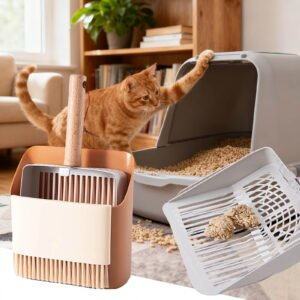 Stainless Steel Cat Litter Sifting Stand with Holder for Indoor Use Metal and Rack Double Grid Litter Pan Accessory for Easy Cleaning and Hygiene,27.7 cm,Brown