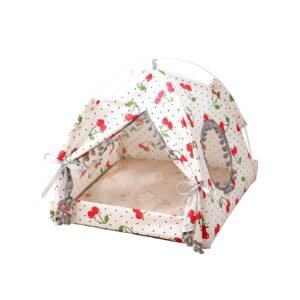 Cat Princess Indoor Tent House, Pet Dog Cute Floral Cave Nest Bed, Portable Dog Tents (White)