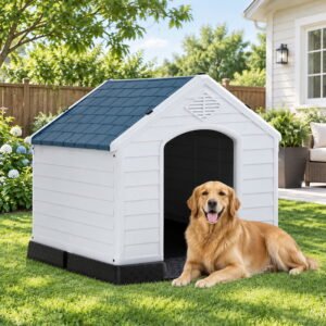Dog House for Small Medium Large Dogs – Waterproof Outdoor/Indoor Pet Shelter Kennel with Air Vents, Elevated Floor