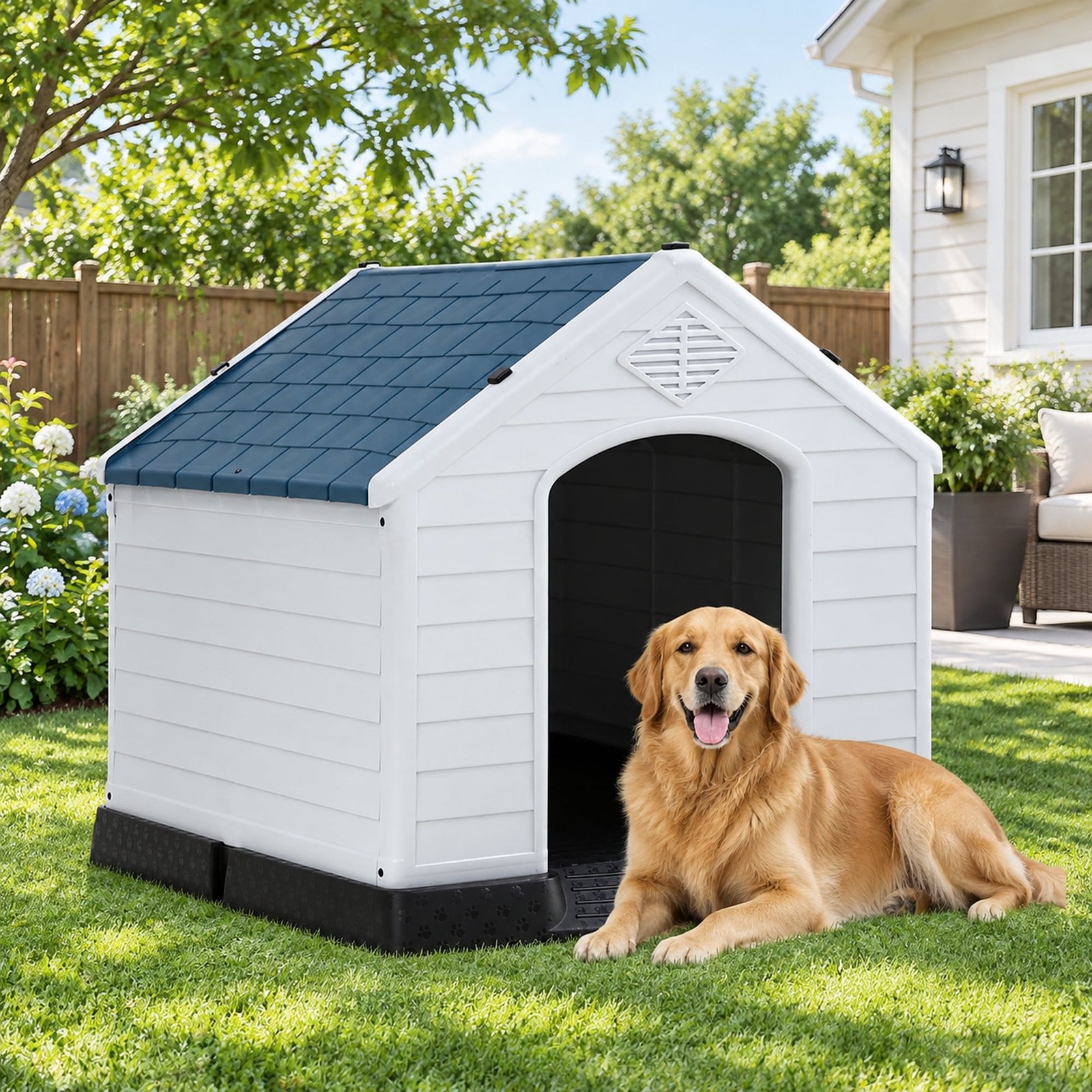 Dog House for Small Medium Large Dogs – Waterproof Outdoor/Indoor Pet Shelter Kennel with Air Vents, Elevated Floor