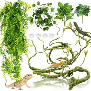 Bearded Dragon Tank Accessories for Habitat, Terrarium Reptile Vines Decor Plants Artificial Leaves Reptile Hide, Leopard Gecko Tank Accessories for Lizard Geckos Chameleon Snake