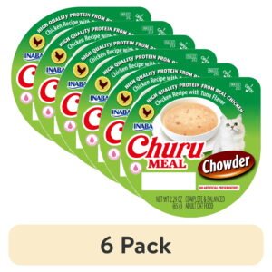 (6 pack) INABA Churu Meal Chowder Adult Wet Cat Food, 2.29 oz cup, Chicken Recipe with Tuna Flavor