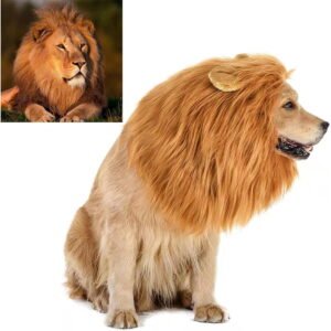 Dog Lion Mane Costume – Realistic Mane with Ears for Medium to Large Sized Dogs, Pet Halloween Costumes Birthday Party Cosplay Apparel