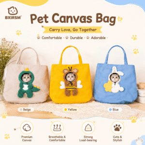 3D Plush Pet Canvas Tote Bag Head-Out Carrier for Cats Small Dogs Cute Bee Bunny Dinosaur Shoulder Handbag Portable Travel Purse 17.3×17.3in