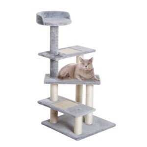 Dranite 40 Inch Gray 5-Level Revolving Stair Cat Tree, Climbing Scratcher Tower with Play Center and Rest Perch