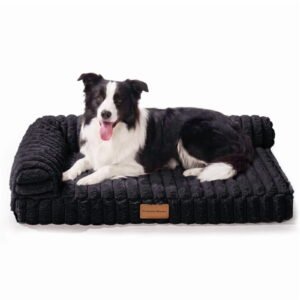 Exclusivo Mezcla L-Shaped Couch Washable Orthopedic Pet Bed 36″x24″, Fluffy Sleeping Couch Pet Bed for Medium Dog, Black