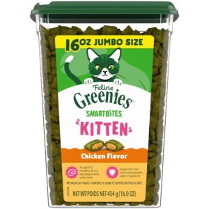 Greenies Feline Smartbites Chicken Flavor Kitten Treats, 16 oz Tub