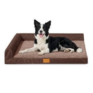 Exclusivo Mezcla L-Shaped Pet Couch Bed with Removable and Washable Cover 36″x24″, Orthopedic Dog Bed for Medium Dogs with Non-Slip Bottom, Brown