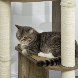 Cat Tree PawHut 65″ Corner Modern Cat Tree Tall for Climbing, Large Multilevel Cat Tower with Scratching Posts, Small-Fit Kitten Tower with Sisal, Cream White,Cat Tree For Large Cats
