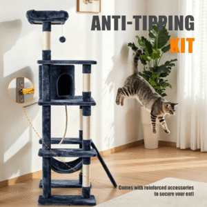 SHOUFTW 63-inch large indoor cat tree tower, multi-level cat climbing tower with condo, sisal scratching posts, hammock, durable multi-cat pet house, stable design