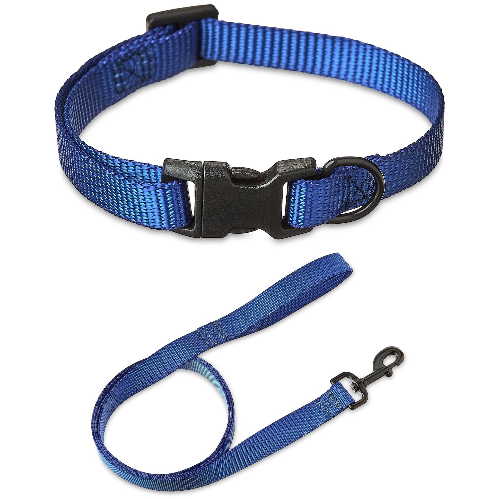 Vibrant Life Solid Polyester Adjustable Dog Collar, with 6ft Dog Leash, Blue, Small