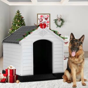 YRLLENSDAN 39in Insulated Dog House Outdoor, Igloo Dog Houses Plastic Dog House for Small Medium Dogs Waterproof with Air Vents & Elevated Floor, Grey