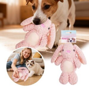 Gytml Easter Bunny Pet Toy, 8.66X10.24 Inch Pink Plush Rabbit Chew Toy For Dogs, Squeaky Interactive Toy For Interactive Play Easter Pet Gifts Pink-26x22cm