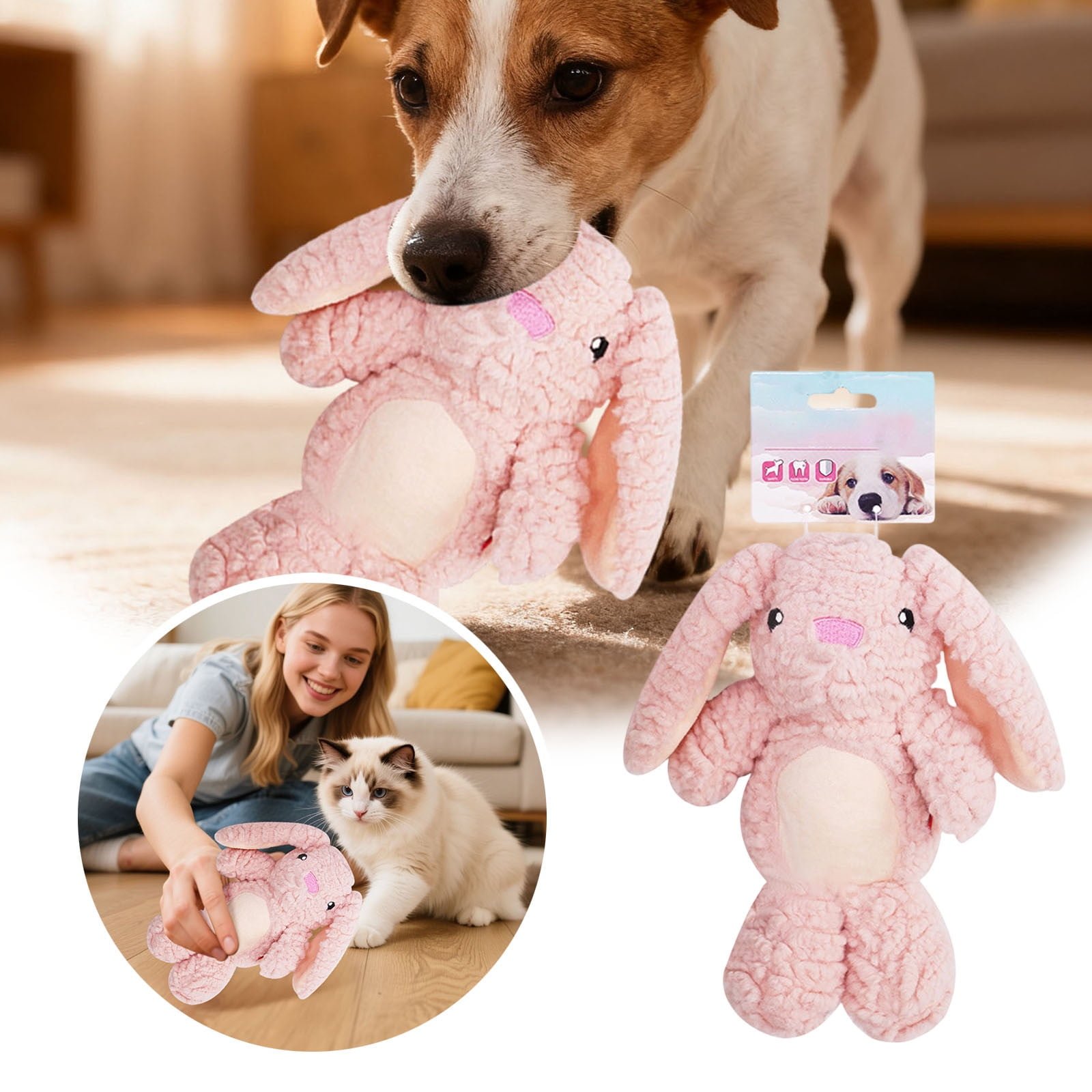 Gytml Easter Bunny Pet Toy, 8.66X10.24 Inch Pink Plush Rabbit Chew Toy For Dogs, Squeaky Interactive Toy For Interactive Play Easter Pet Gifts Pink-26x22cm